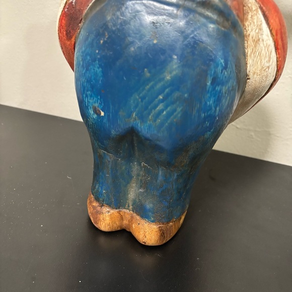 Hand Carved Wooden Bear Sculpture Door Stop Folk Art Patriotic Cabin Decor Vtg - Picture 12 of 16